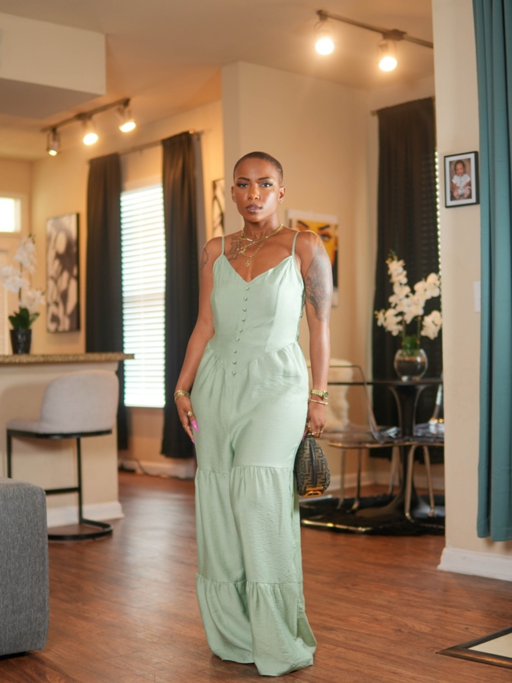 Sleeveless Sage Green Tiered Jumpsuit
